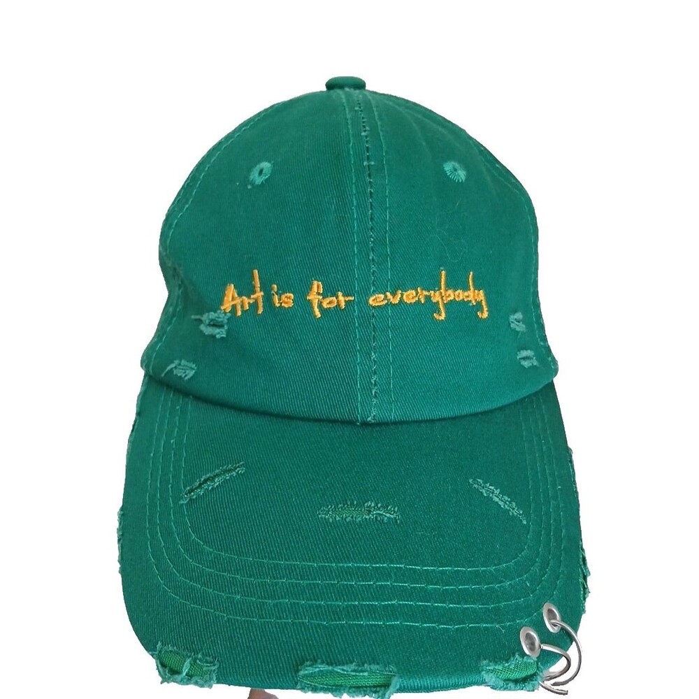Men's Iron Ring "Art Is For Everybody" Distressed Cap Adjustable Y2K Green - Picture 3 of 9